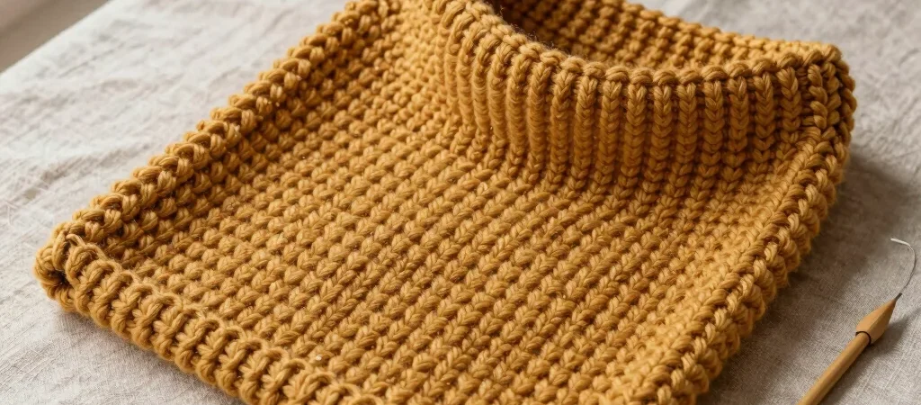A Seed-Stitch Knit Cowl with a Simple Seam